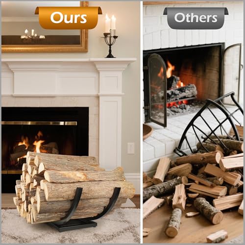 Lifyzoon Curved Firewood Rack Firewood Holder: 22inch Firewood Rack Outdoor Indoor - Heavy Duty Logs Holder Fireplace Metal Wood Storage Organizer for Porch Patio Deck, Black - Image 5