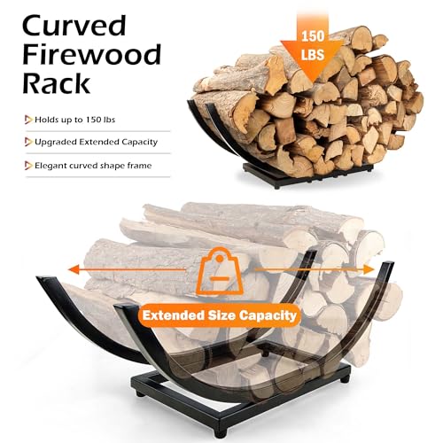 Lifyzoon Curved Firewood Rack Firewood Holder: 22inch Firewood Rack Outdoor Indoor - Heavy Duty Logs Holder Fireplace Metal Wood Storage Organizer for Porch Patio Deck, Black - Image 3