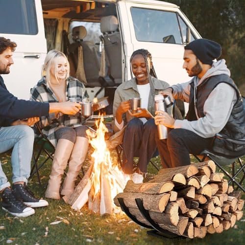 Lifyzoon Curved Firewood Rack Firewood Holder: 22inch Firewood Rack Outdoor Indoor - Heavy Duty Logs Holder Fireplace Metal Wood Storage Organizer for Porch Patio Deck, Black - Image 4
