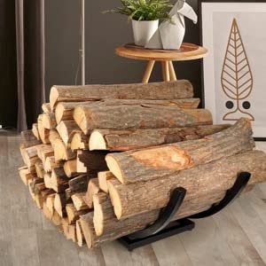 Lifyzoon Curved Firewood Rack Firewood Holder: 22inch Firewood Rack Outdoor Indoor - Heavy Duty Logs Holder Fireplace Metal Wood Storage Organizer for Porch Patio Deck, Black - Image 1