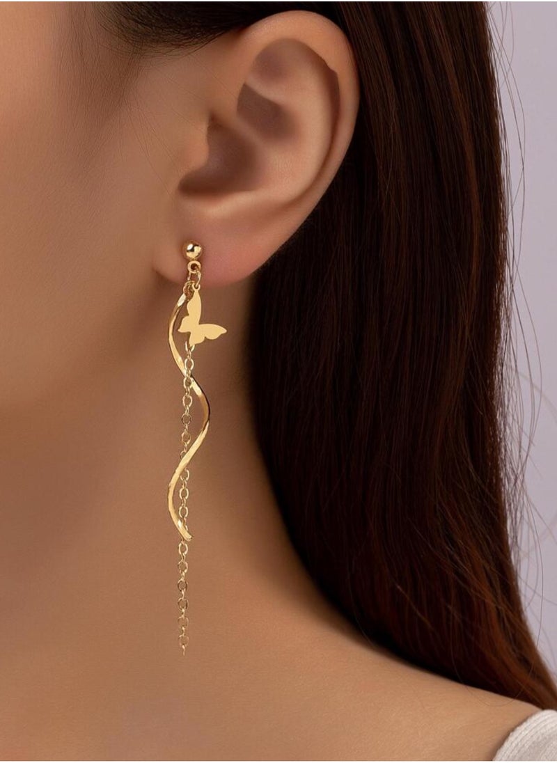 Dangle Charms Luxury & Elegant Stainless Steel Gold Plated Earrings For Women  - Image 1