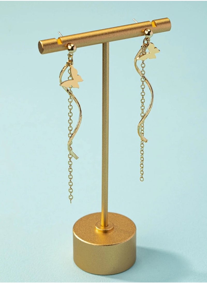Dangle Charms Luxury & Elegant Stainless Steel Gold Plated Earrings For Women  - Image 3