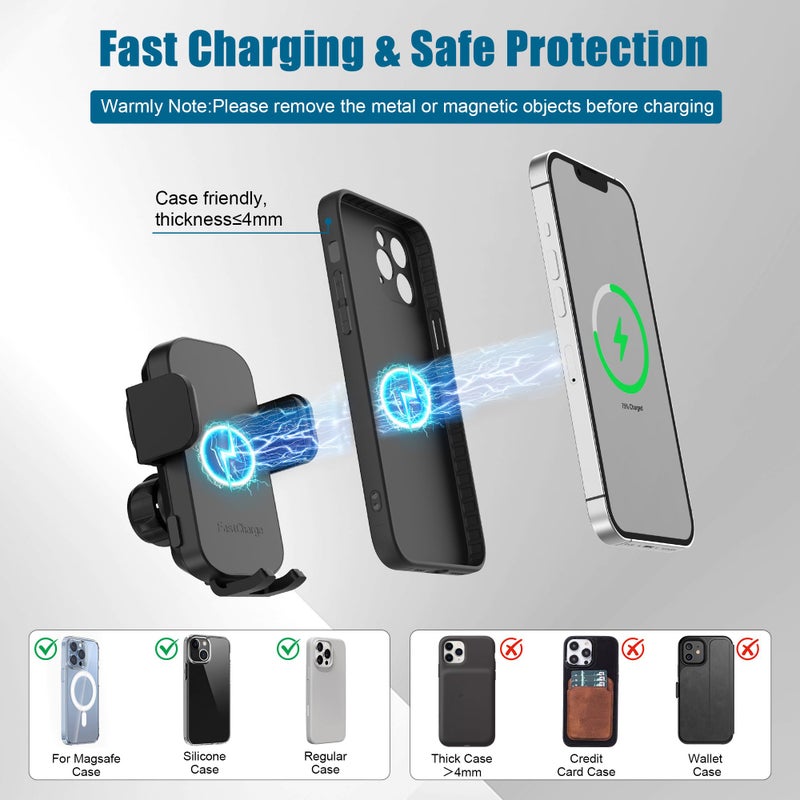 SAGRUILA Wireless Car Charger Phone Mount Cup Holder, 3 in 1 15W Fast Charging Auto Clamping Cup Holder Expander for Car, Phone Holders for Your Car CupHolder Wireless Charger Compatible for All Smartphones - Image 2