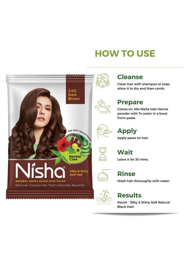Nisha Natural Henna Powder For Hair Colour, 3.0 Dark Brown Hair Color, Herbal Conditioning Hair Dye For Silky & Shiny Soft Hair Colour For Men & Women - Image 4