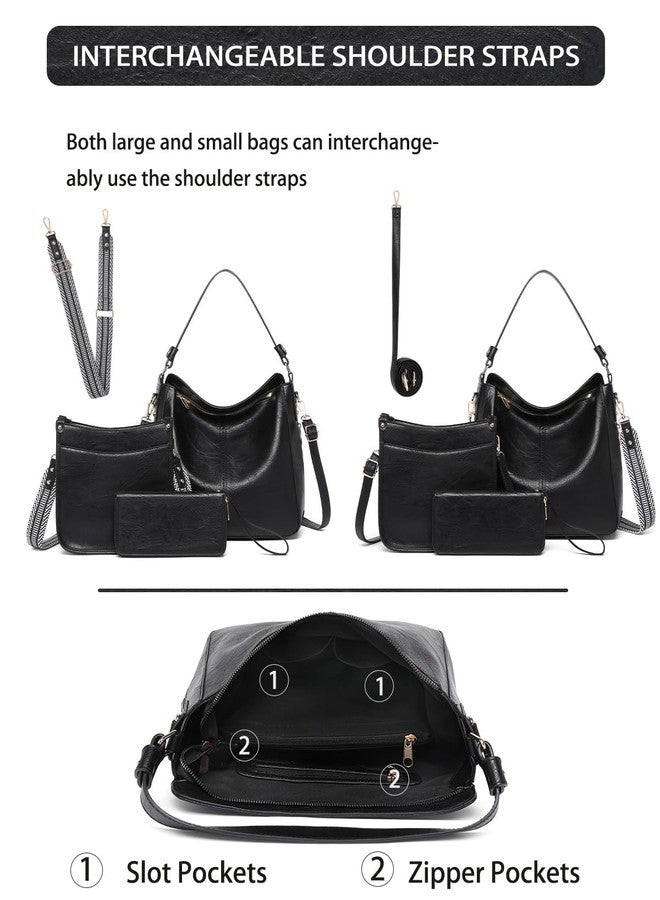 BAVERGE Purses for Women 3PCS, Crossbody Bags Large Leather Purse Shoulder Handbags with Wallet Adjustable Straps for Ladies Tote, Black - Image 5