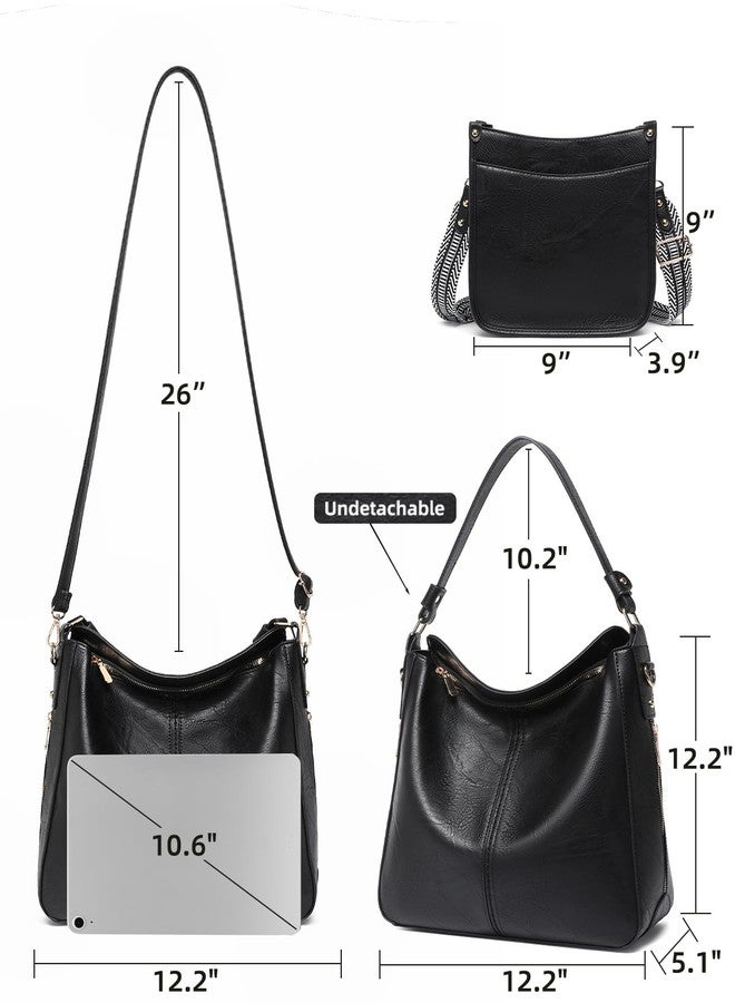 BAVERGE Purses for Women 3PCS, Crossbody Bags Large Leather Purse Shoulder Handbags with Wallet Adjustable Straps for Ladies Tote, Black - Image 4