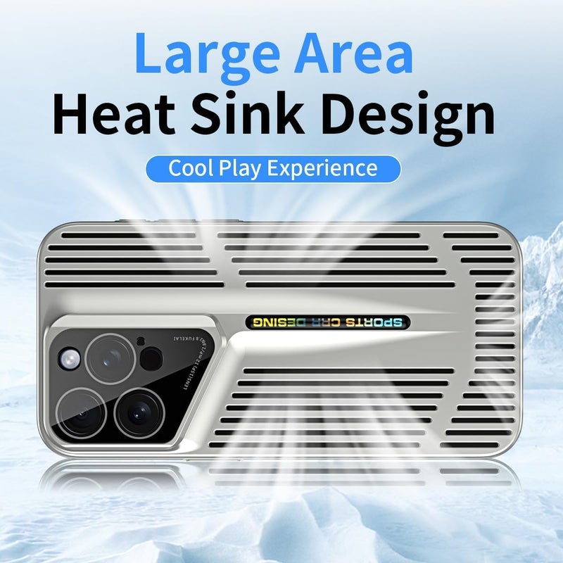 KASTWAVE Pc Case For Iphone 16 Pro Cases, Shockproof Protective Phone Case Cover, With Camera Lens Protector Cover, Electroplating Frosted Hollow Air-Permeable Heat-Dissipation Mobile Phone Cases Silver - Image 2