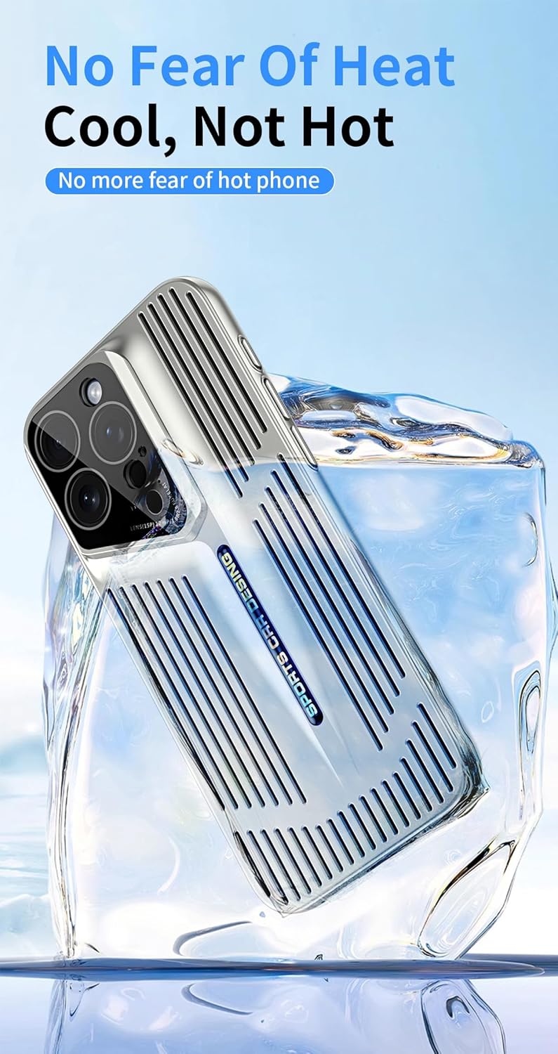 KASTWAVE Pc Case For Iphone 16 Pro Cases, Shockproof Protective Phone Case Cover, With Camera Lens Protector Cover, Electroplating Frosted Hollow Air-Permeable Heat-Dissipation Mobile Phone Cases Silver - Image 3