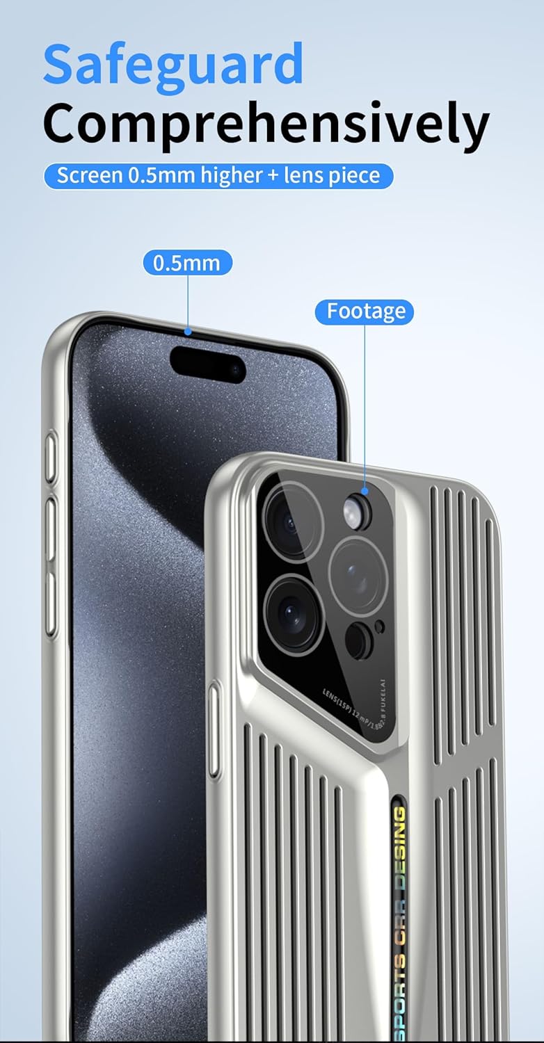 KASTWAVE Pc Case For Iphone 16 Pro Cases, Shockproof Protective Phone Case Cover, With Camera Lens Protector Cover, Electroplating Frosted Hollow Air-Permeable Heat-Dissipation Mobile Phone Cases Silver - Image 4