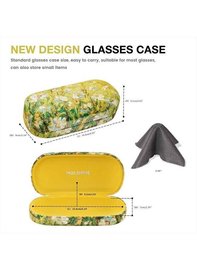molshine Hard Shell Sunglasses Case,Classic Large Glasses Case for Women Men,Sunglass Eyeglasses (Yellow Daisy)  - Image 2