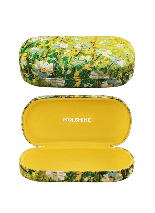 molshine Hard Shell Sunglasses Case,Classic Large Glasses Case for Women Men,Sunglass Eyeglasses (Yellow Daisy)  - Image 1