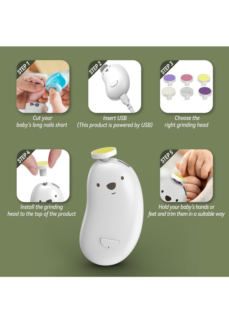 KASTWAVE Baby Nail Trimmer Electric,Rechargeable Baby Nail Clippers with 6 Grinding Heads and LED Light, Safe Baby Nail File Set for Baby, Toddler, Infant, Alternative to Baby Nail Clipper, Baby Nail Kit - Image 2