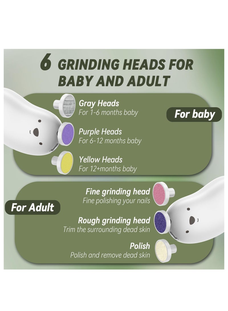 KASTWAVE Baby Nail Trimmer Electric,Rechargeable Baby Nail Clippers with 6 Grinding Heads and LED Light, Safe Baby Nail File Set for Baby, Toddler, Infant, Alternative to Baby Nail Clipper, Baby Nail Kit - Image 4