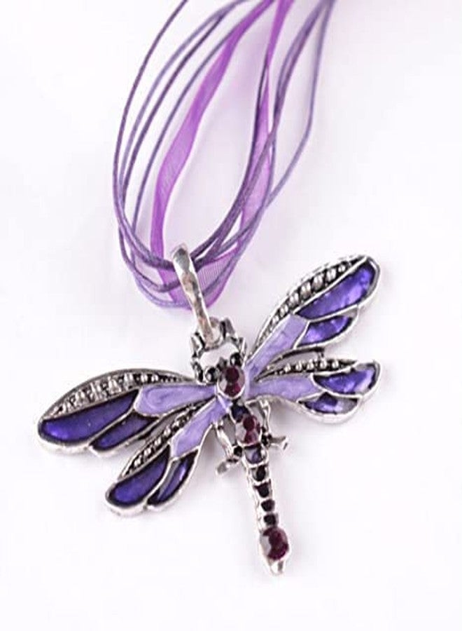 Pingyongchang H&Z Fashion Creative Bohemian Jewelry Ethnic Multi-layer Chain Colorful Enamel Dragonfly Pendant Necklace -Purple - Image 4