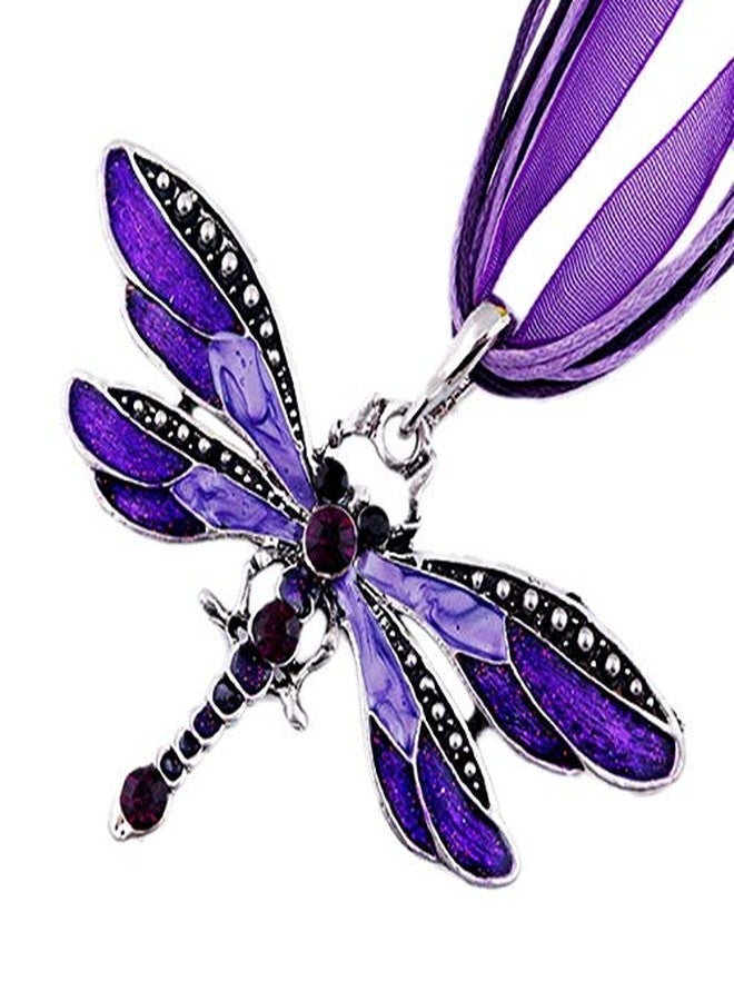 Pingyongchang H&Z Fashion Creative Bohemian Jewelry Ethnic Multi-layer Chain Colorful Enamel Dragonfly Pendant Necklace -Purple - Image 1