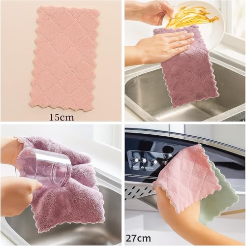 HSR Small Size Kitchen Dish Cleaning Nonstick Oil Coral Velvet Microfiber Wipes Magic Oil Resistant Cleaning Cloth - 15cm x 27cm (Pack of 10) - Image 3