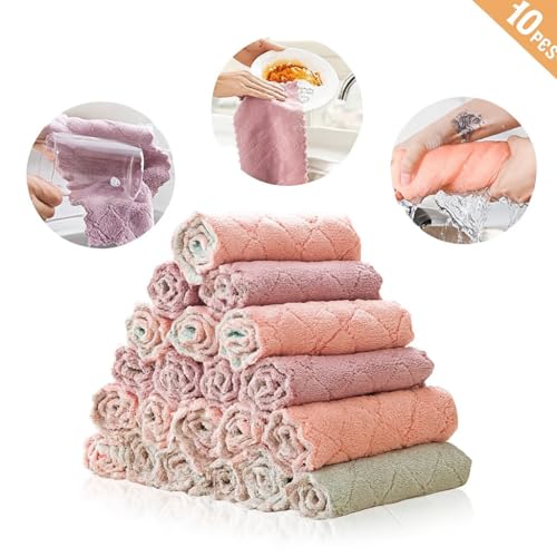 HSR Small Size Kitchen Dish Cleaning Nonstick Oil Coral Velvet Microfiber Wipes Magic Oil Resistant Cleaning Cloth - 15cm x 27cm (Pack of 10) - Image 2