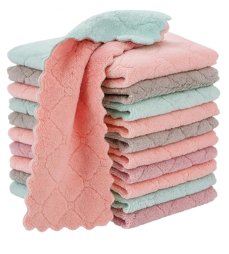 HSR Small Size Kitchen Dish Cleaning Nonstick Oil Coral Velvet Microfiber Wipes Magic Oil Resistant Cleaning Cloth - 15cm x 27cm (Pack of 10) - Image 1