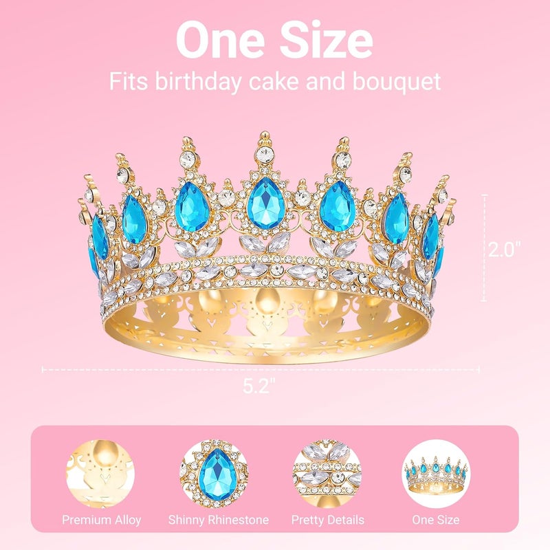 Papoopy Crown for Women, Queen Crown Tiara for Princess Party (Light Blue) - Image 2