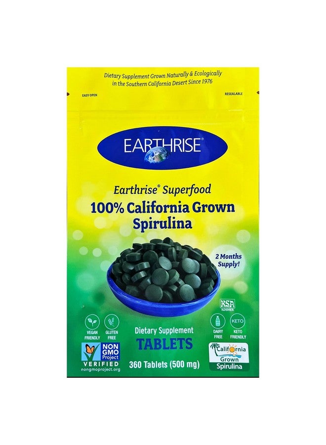 Earthrise Superfood 100% California Grown Spirulina 500mg Tablets (360 Count), Natural Premium Spirulina, Vegan, Gluten Free, Keto Friendly, Non -GMO, High in Vitamins & Minerals - Image 1
