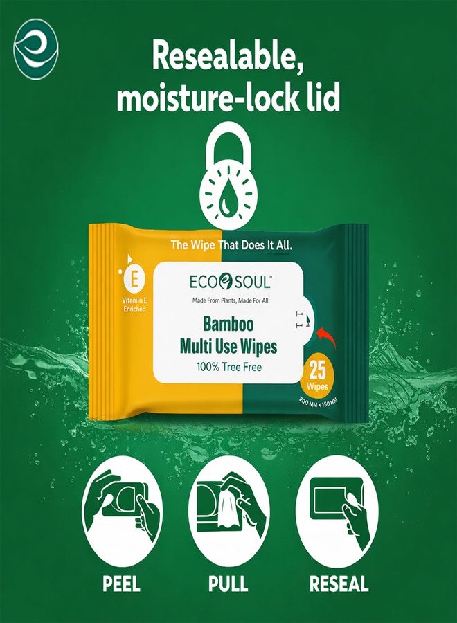 ECO SOUL Bamboo Multi Use Wipes, 25 Pulls Each, Pack of 1, 100% Natural & Eco-Friendly - Image 4