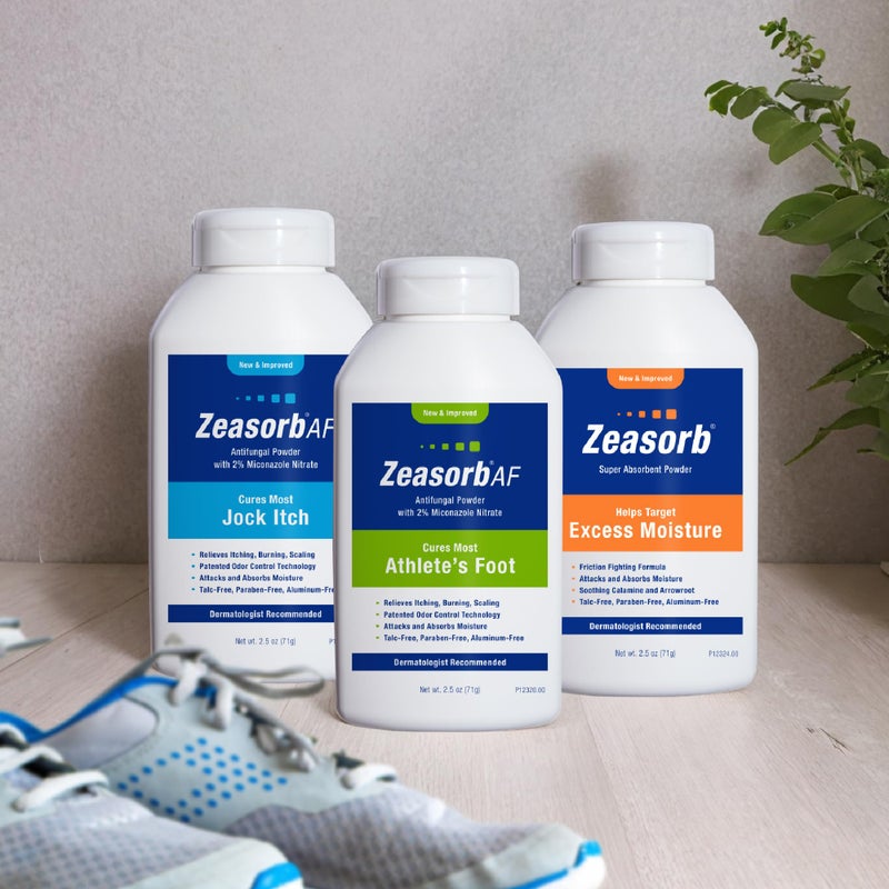 Zeasorb مسحوق زيازورب الفائق الامتصاص لعلاج الفطريات لالتهاب الفخذ، موصى به من قبل أطباء الجلد، يهاجم ويمتص الرطوبة، تقنية التحكم في الروائح الحاصلة على براءة اختراع، مع طين البنتونيت والألوة، زجاجة 2.5 أونصة - Image 5