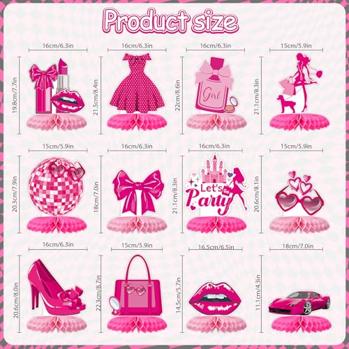 Tarklanda 12 Pack Pink Honeycomb Centerpieces Birthday Decorations 3D Honeycomb Table Decor Hot Pink Princess Party Table Topper for Women Birthday Night Bachelorette Party Bridal Shower Supplies - Image 5