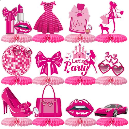 Tarklanda 12 Pack Pink Honeycomb Centerpieces Birthday Decorations 3D Honeycomb Table Decor Hot Pink Princess Party Table Topper for Women Birthday Night Bachelorette Party Bridal Shower Supplies - Image 1
