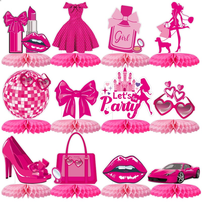 Tarklanda 12 Pack Pink Honeycomb Centerpieces Birthday Decorations 3D Honeycomb Table Decor Hot Pink Princess Party Table Topper for Women Birthday Night Bachelorette Party Bridal Shower Supplies - Image 3