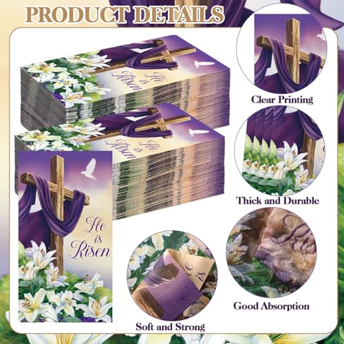 Chiisong 200 Pcs Easter Paper Napkins Bulks He Is Risen Napkins Disposable Spring Lily Purple Easter Bunny Egg Guest Paper Hand Towel for Home Family Dinner Bathroom - Image 3