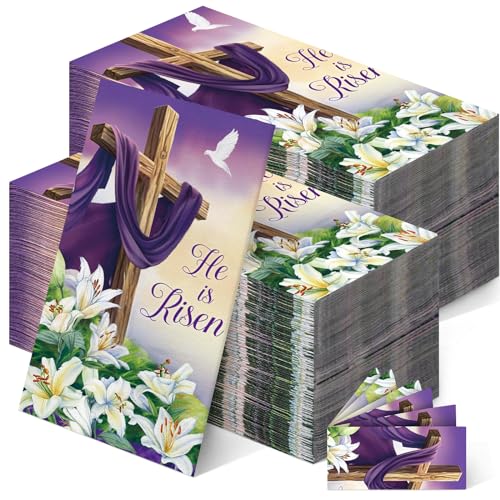 Chiisong 200 Pcs Easter Paper Napkins Bulks He Is Risen Napkins Disposable Spring Lily Purple Easter Bunny Egg Guest Paper Hand Towel for Home Family Dinner Bathroom - Image 1