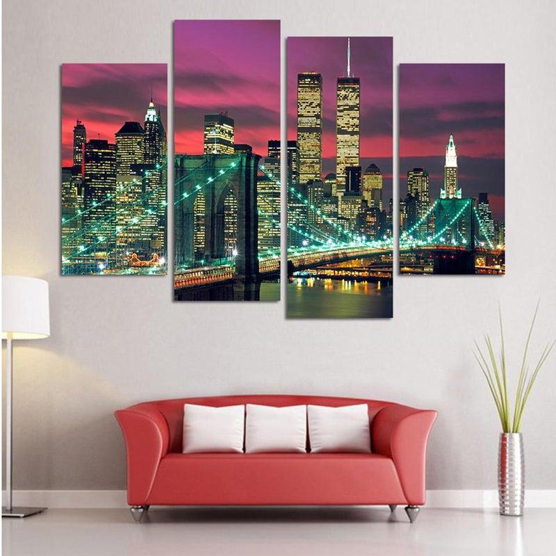 2pcs Canvas Wall Art Modern Landscape Oil Paintings Bridge Night Scene Picture for Home Living Room Bedroom Decor - Image 2