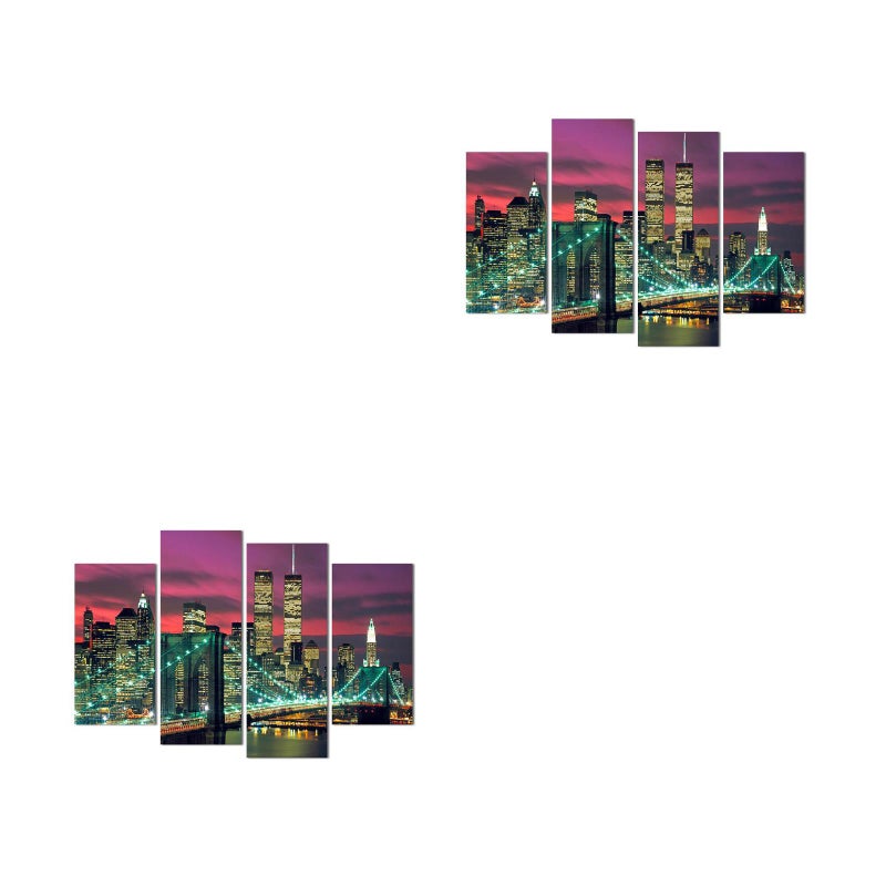 2pcs Canvas Wall Art Modern Landscape Oil Paintings Bridge Night Scene Picture for Home Living Room Bedroom Decor - Image 1