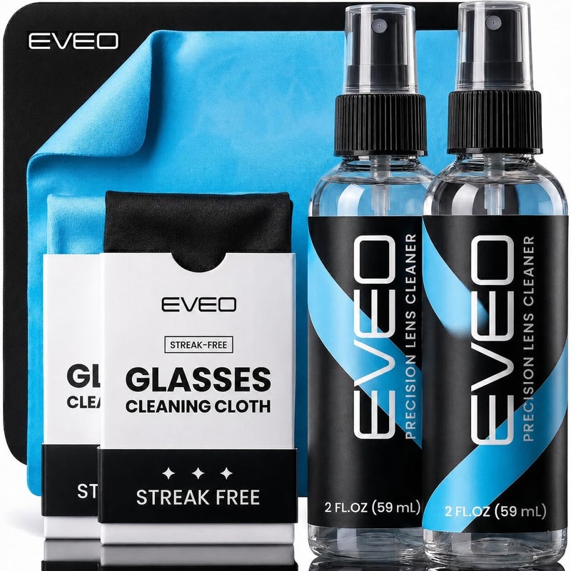 EVEO Eyeglass Cleaner Spray - No Streaks Technology with Microfiber Cleaning Cloth- Glasses Cleaning Kit - Glasses Cleaner Spray with Lens Cleaner Cloth - Screen & Eye Glasses Kit - 8oz (4ozx2) - Image 1