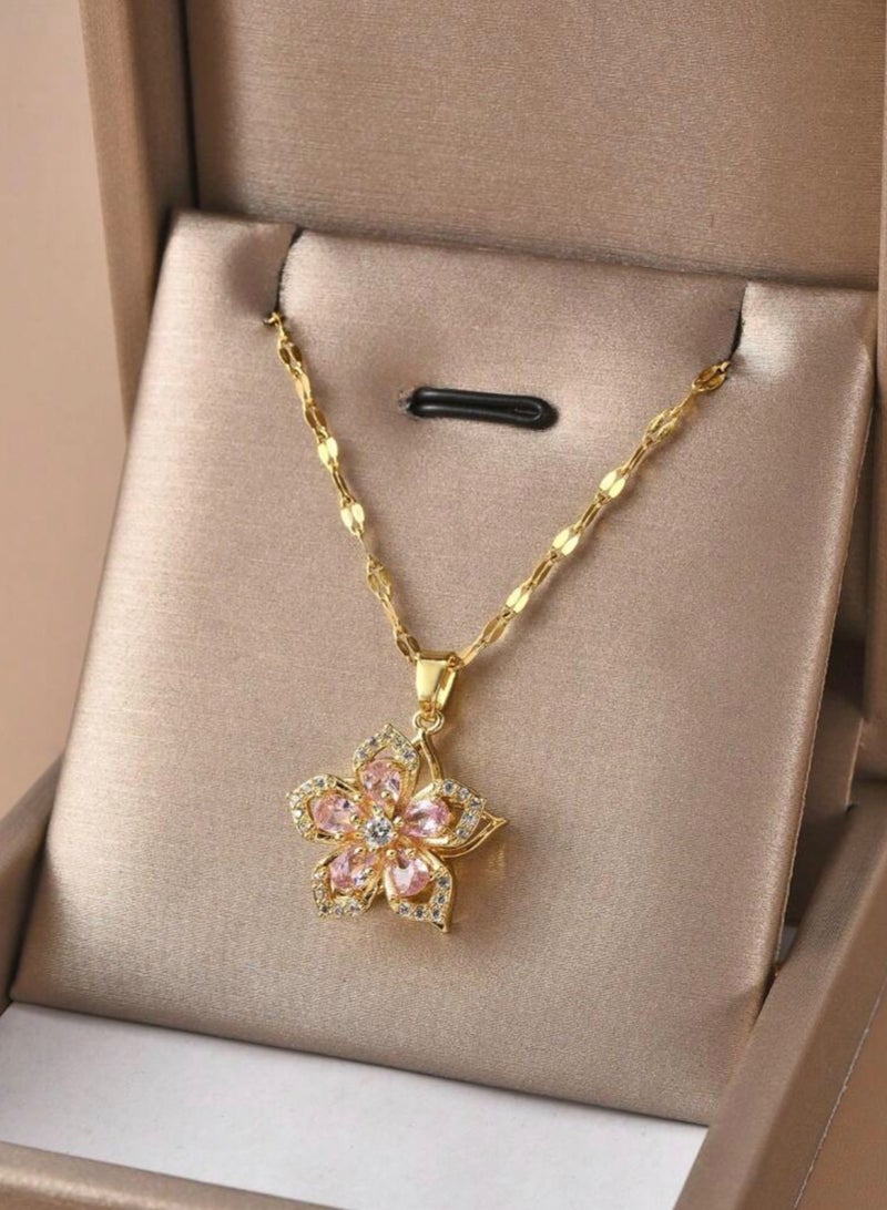 بلو لاين سلسال نسائي مصنوع من الاستانلس ستيل مطلي باللون الذهبي عيار 18 ومرصع بالزركون - Image 1