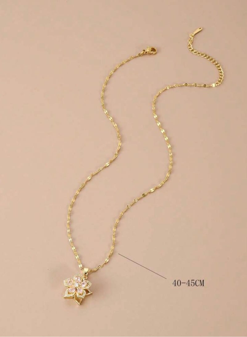 بلو لاين سلسال نسائي مصنوع من الاستانلس ستيل مطلي باللون الذهبي عيار 18 ومرصع بالزركون - Image 3