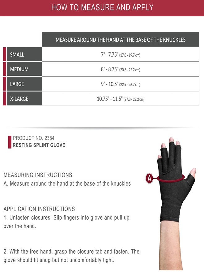 OTC Resting Splint Glove, 5 Finger Semi-Rigid Splints, Open Tips, Black, Right Hand, Medium - Image 2