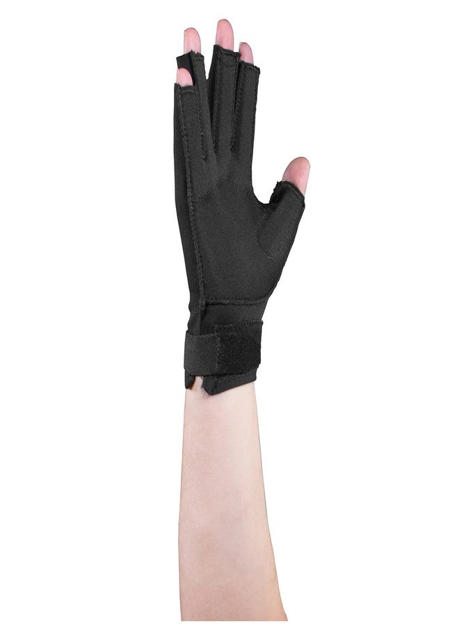 OTC Resting Splint Glove, 5 Finger Semi-Rigid Splints, Open Tips, Black, Right Hand, Medium - Image 1