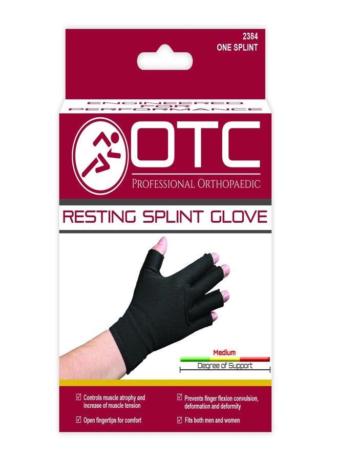 OTC Resting Splint Glove, 5 Finger Semi-Rigid Splints, Open Tips, Black, Right Hand, Medium - Image 5
