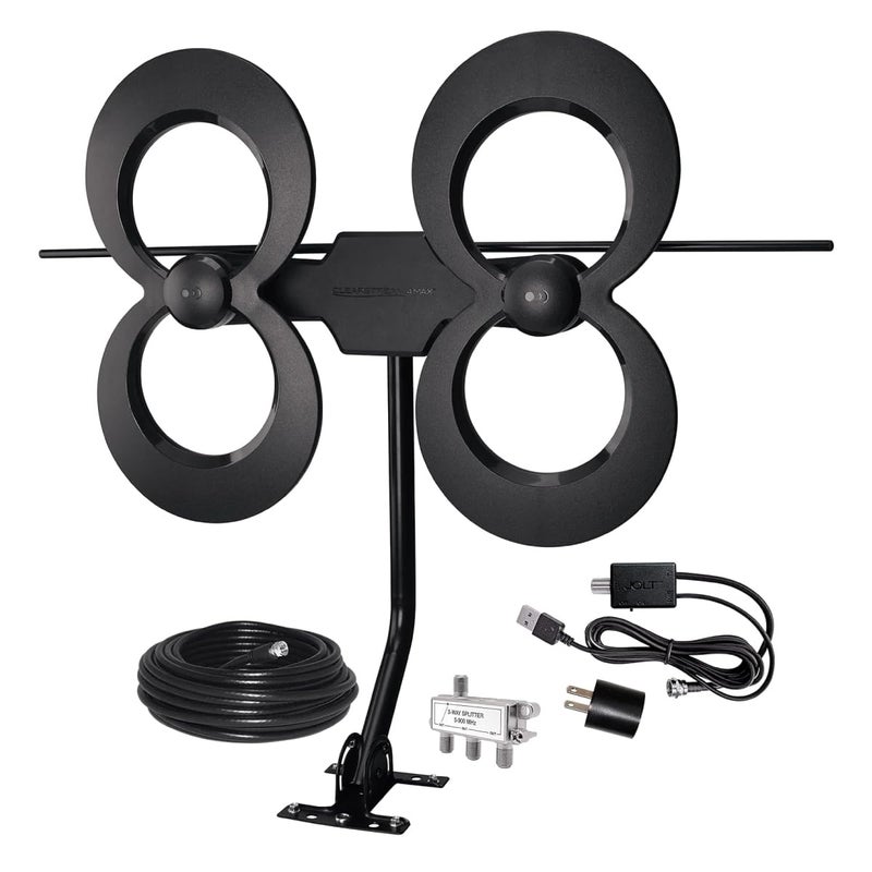 Antennas Direct ClearStream 4MAX Complete TV Antenna, Indoor Outdoor, UHF VHF, Multi-Directional, 70+ Mile Range â€“ w/Cable, Mast, Amplifier, Splitter - Image 1