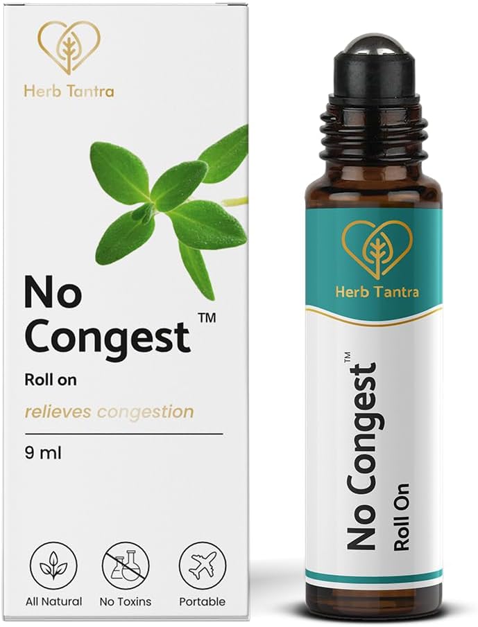 Herb Tantra No Congest Roll-On | Clears Blocked Nose | Decongest Oil Blend with Eucalyptus, Peppermint Oil, and Ajwain | Cold Relief Roll-On|, 9 ml (Pack of 1)