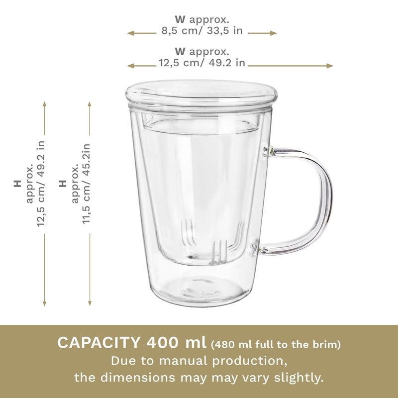 Creano Tea Glass 400 ml â€“ Large Tea Cup with Strainer and Glass Lid â€“ An ideal Tea Maker - Image 4