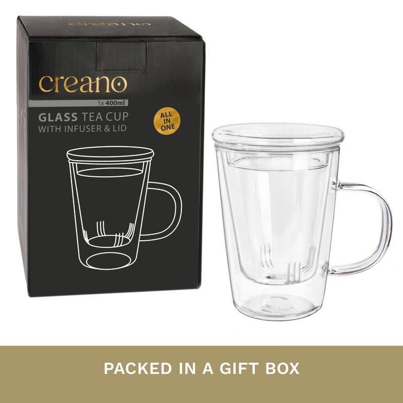 Creano Tea Glass 400 ml â€“ Large Tea Cup with Strainer and Glass Lid â€“ An ideal Tea Maker - Image 5