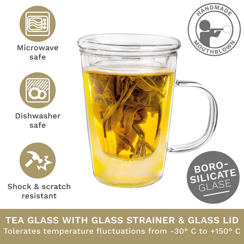 Creano Tea Glass 400 ml â€“ Large Tea Cup with Strainer and Glass Lid â€“ An ideal Tea Maker - Image 2
