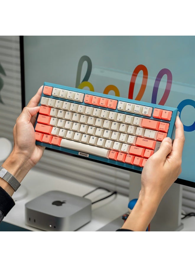 Cherry Kw300mx Tkl Mechanical Keyboard 81 Keys Newvintage Wireless Hot-swappable Compatible With Macmini Gaming Office Home Use Pink/blue Silent Red Switches - Image 1