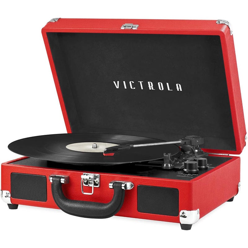 Victrola Vintage 3-Speed Bluetooth Portable Suitcase Record Player with Built-in Speakers | Upgraded Turntable Audio Sound|Red, Model Number: VSC-550BT-RD - Image 1
