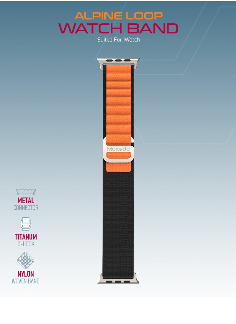 Moxedo - Moxedo Alpine Loop Watch Band Adjustable Sports Nylon Woven with Titanium G-Hook Strap Compatible with Apple Watch Band Series 8,7,6,5,4,3,2,1,SE Ultra design for 44mm,45mm,49mm (Black Orange) - Image 1