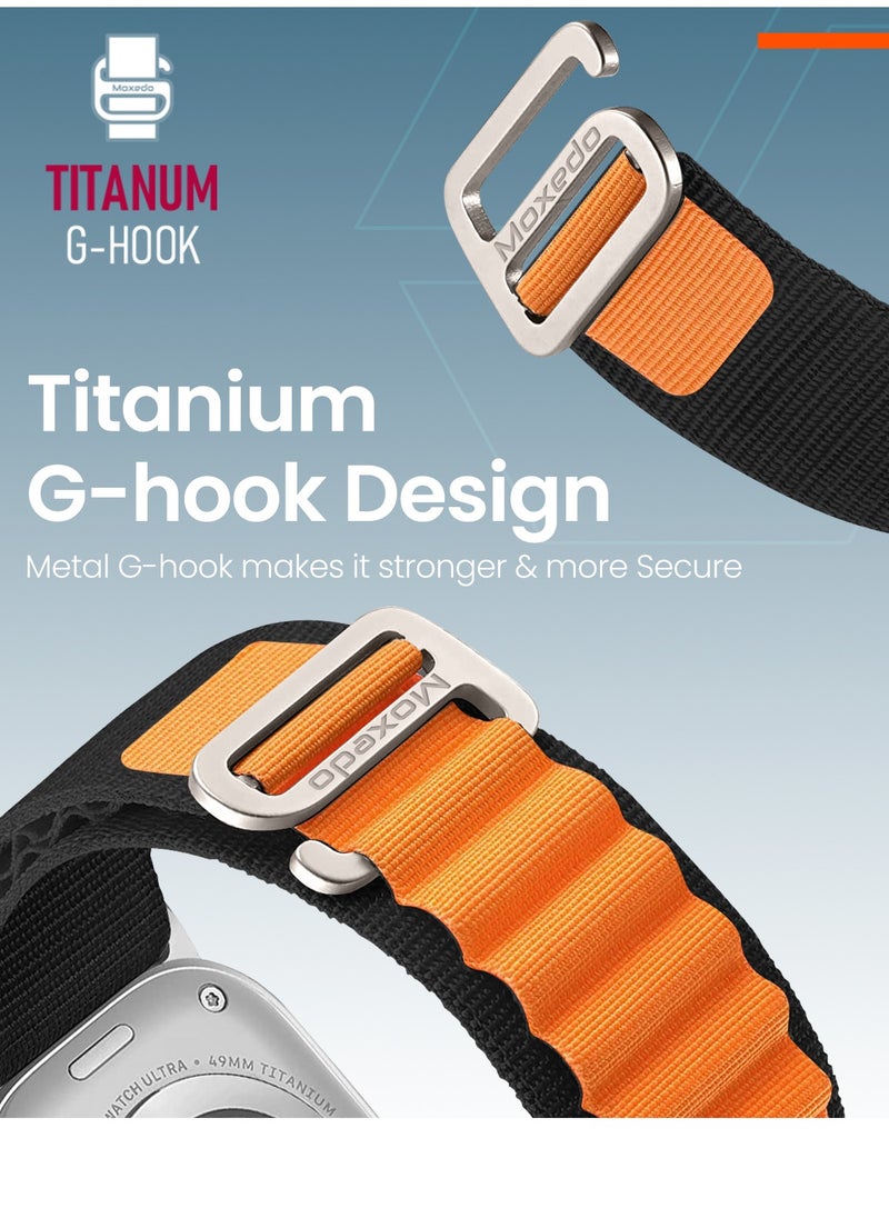 Moxedo Moxedo Alpine Loop Watch Band Adjustable Sports Nylon Woven with Titanium G-Hook Strap Compatible with Apple Watch Band Series 8,7,6,5,4,3,2,1,SE Ultra design for 44mm,45mm,49mm (Black Orange)  - Image 3