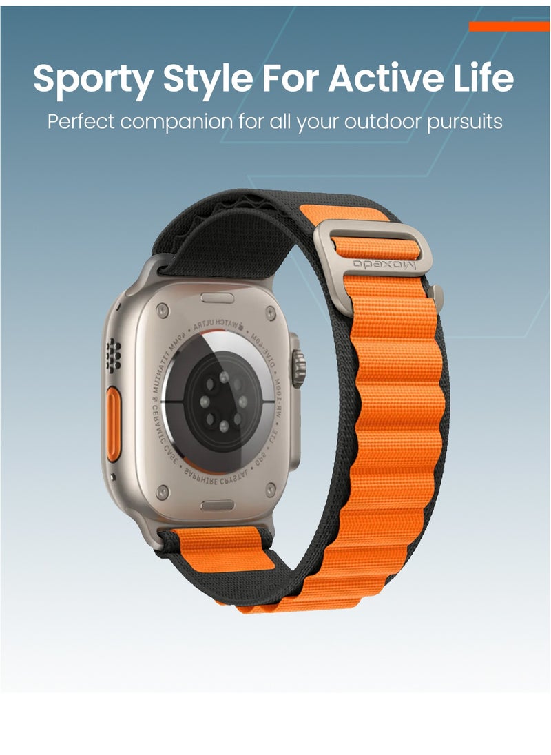 Moxedo - Moxedo Alpine Loop Watch Band Adjustable Sports Nylon Woven with Titanium G-Hook Strap Compatible with Apple Watch Band Series 8,7,6,5,4,3,2,1,SE Ultra design for 44mm,45mm,49mm (Black Orange) - Image 1