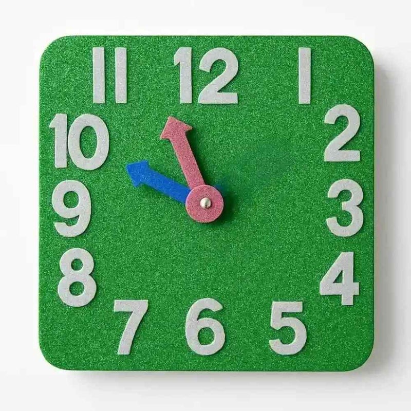 Rubber Square Shaped Big Glitter Wall Clock- Green